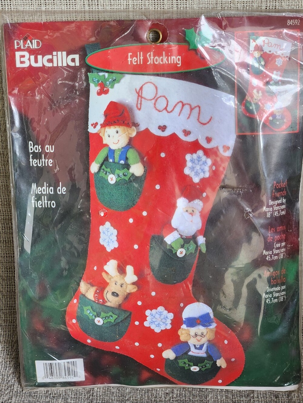 Vintage Sealed  Bucilla "Pocket Friends" Felt Christmas Stocking Kit #84592
